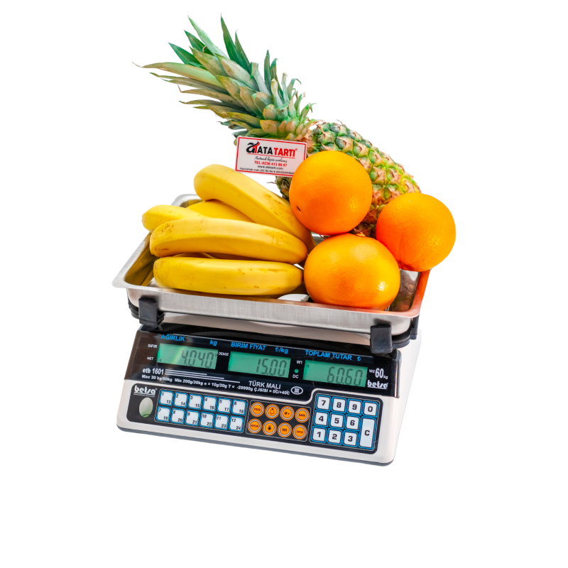 Betsa ETB 1601 fiyat hesaplamalı terazi, backlight LCD ve paslanmaz/çukur kefe seçenekli