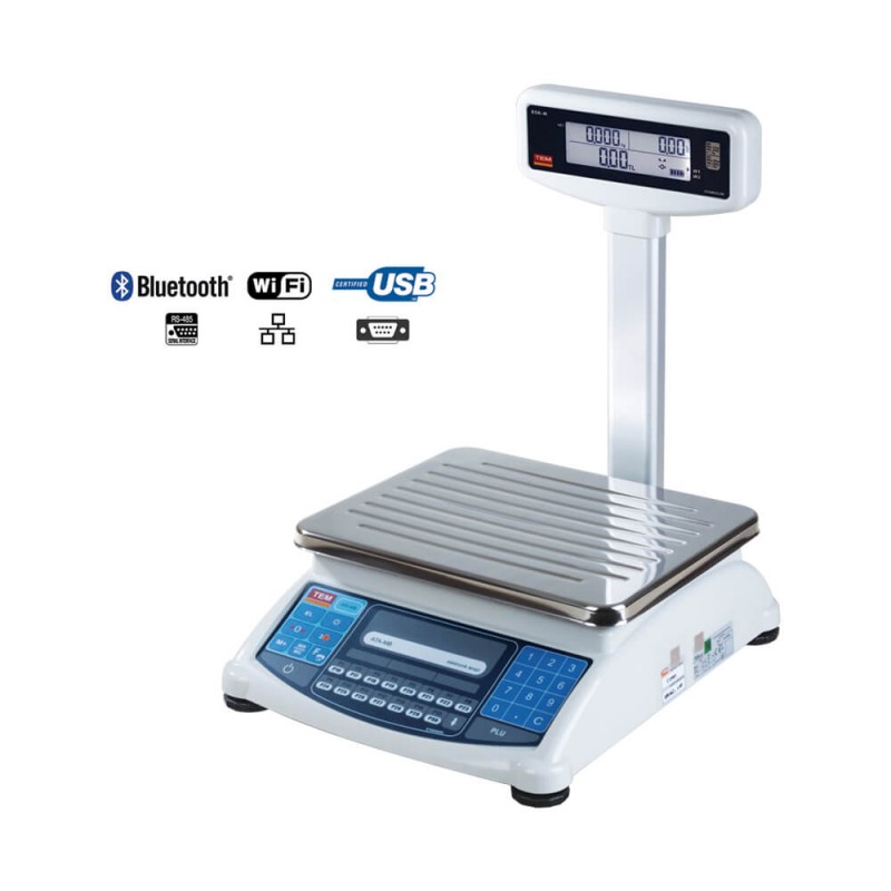 TEM ATA LCD T Boyunlu fiyat hesaplamalı market terazisi, 15–120 kg, paslanmaz kefe