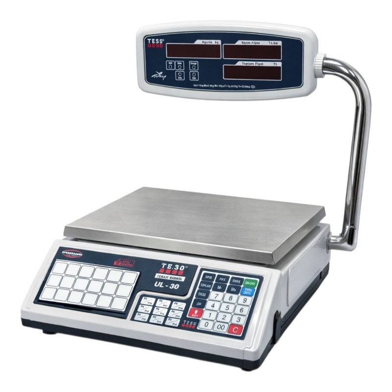 TESS Mehter (UL) Serisi yatar boyunlu fiyat hesaplamalı LED terazi kasap ve market kullanımı